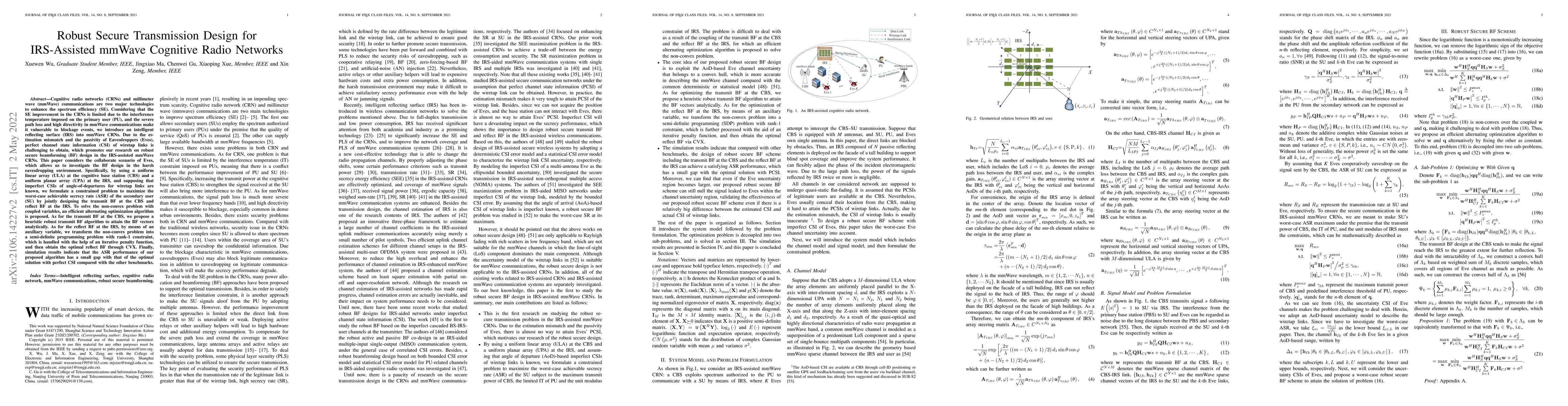 Thumbnail for Robust Secure Transmission Design for IRS-Assisted mmWave Cognitive
  Radio Networks