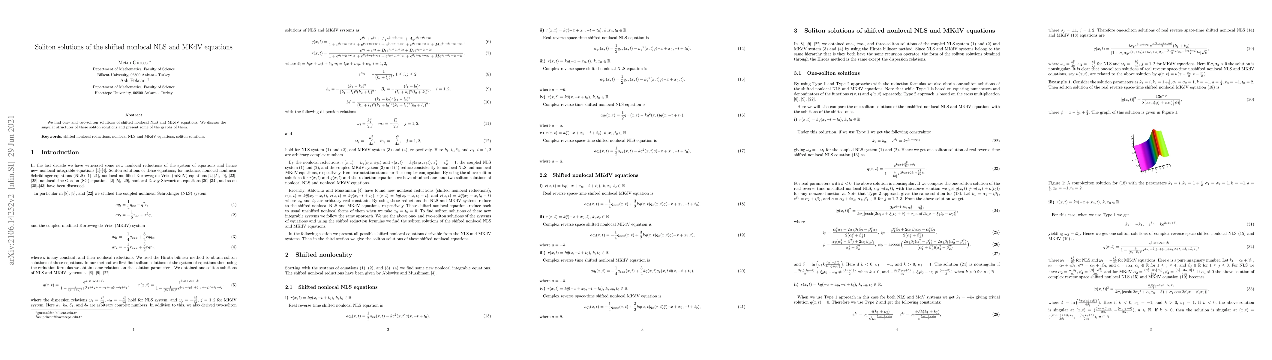 Thumbnail for Soliton solutions of the shifted nonlocal NLS and MKdV equations