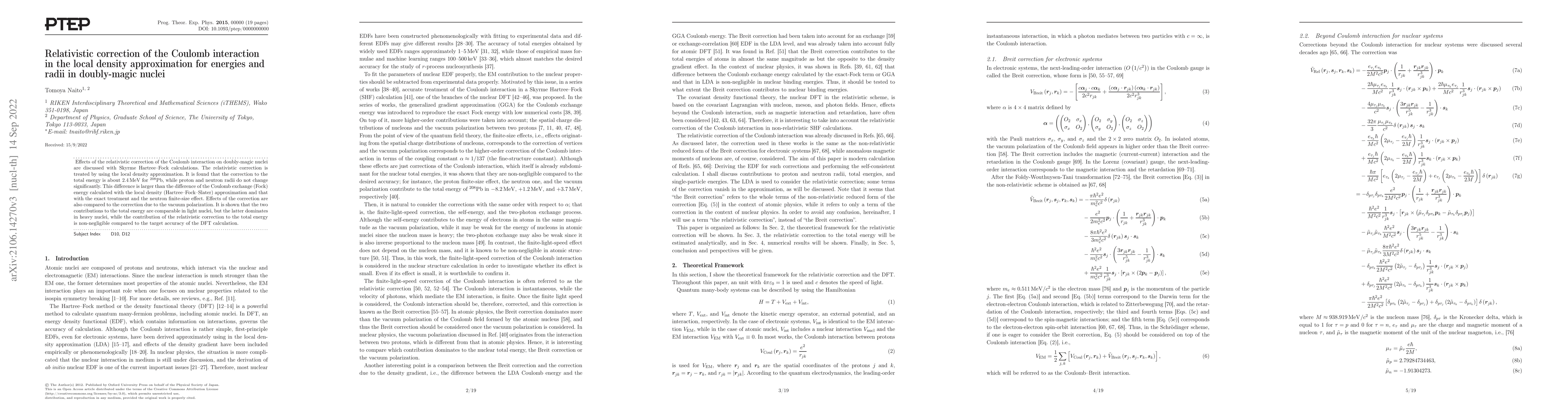 Thumbnail for Relativistic correction of the Coulomb interaction in the local density
  approximation for energies and radii in doubly-magic nuclei