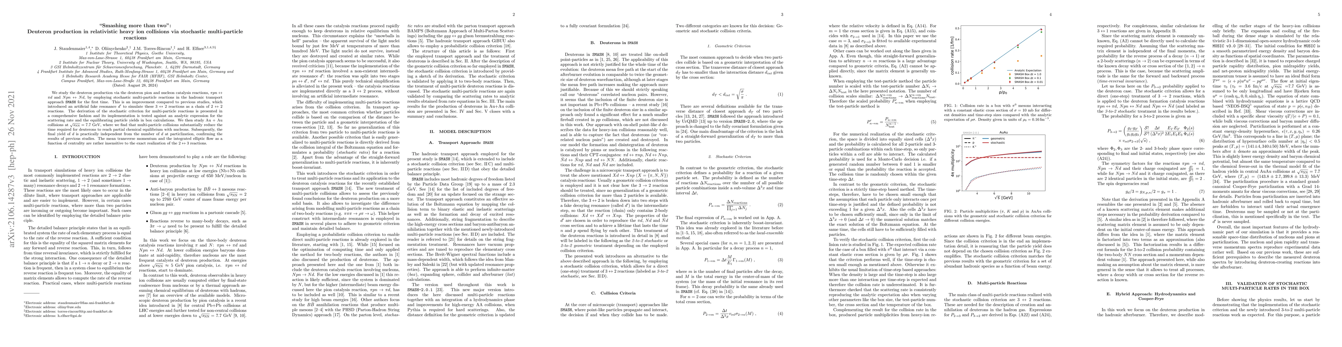 Thumbnail for "Smashing more than two": Deuteron production in relativistic heavy ion
  collisions via stochastic multi-particle reactions