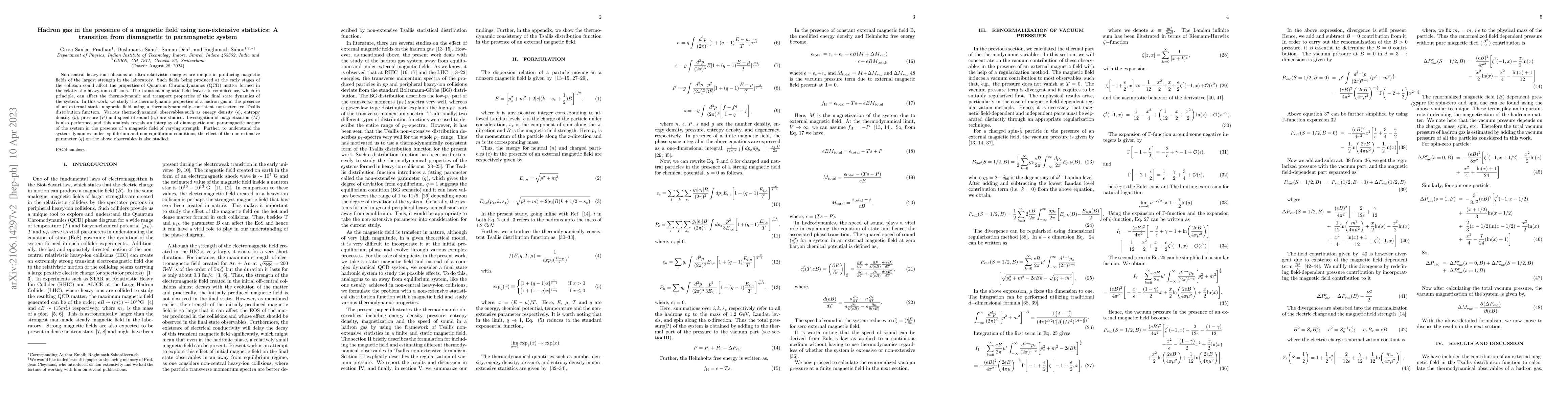 Thumbnail for Hadron gas in the presence of a magnetic field using non-extensive
  statistics: A transition from diamagnetic to paramagnetic system