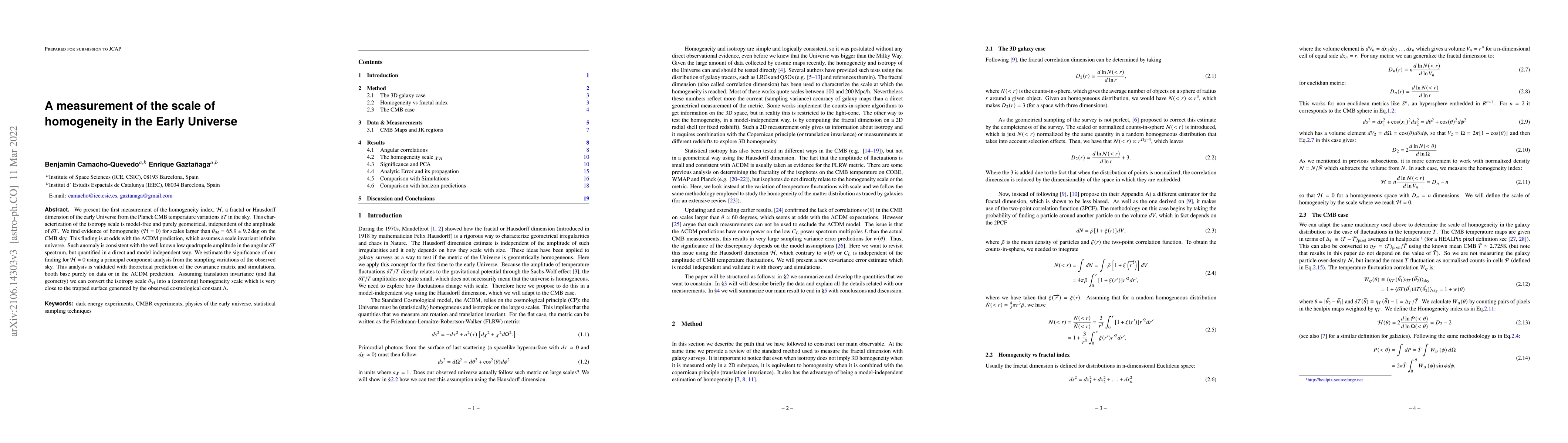 Thumbnail for A measurement of the scale of homogeneity in the Early Universe
