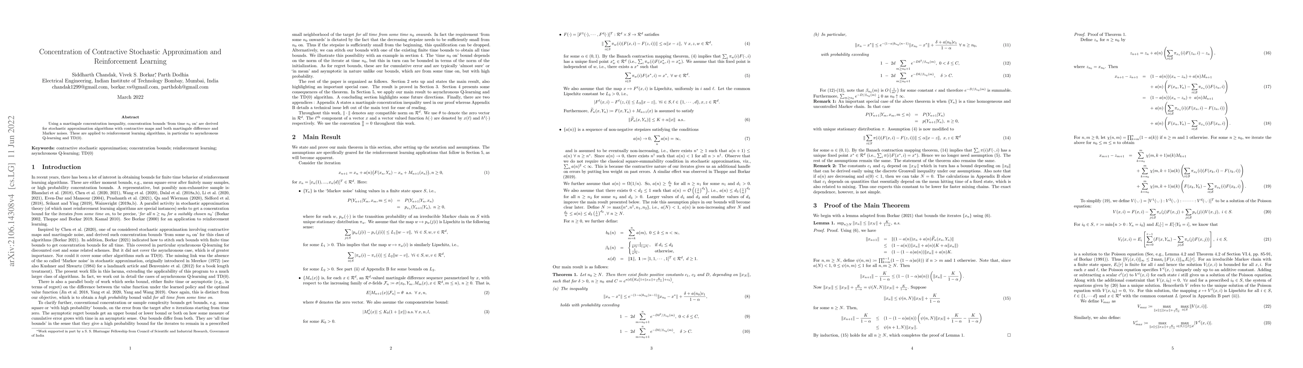 Thumbnail for Concentration of Contractive Stochastic Approximation and Reinforcement
  Learning