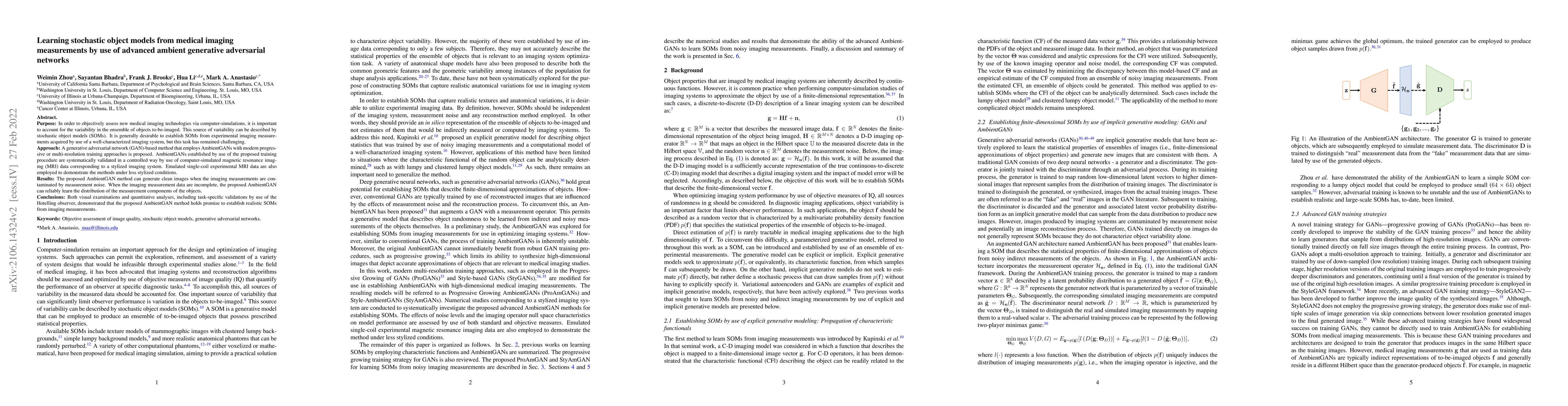 Thumbnail for Learning stochastic object models from medical imaging measurements by
  use of advanced ambient generative adversarial networks