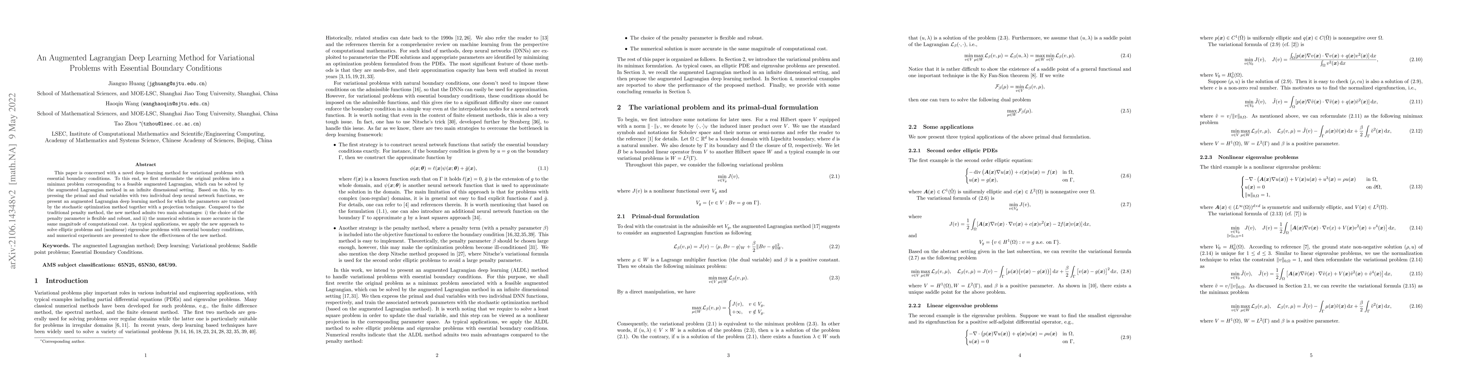 Thumbnail for An augmented Lagrangian deep learning method for variational problems
  with essential boundary conditions