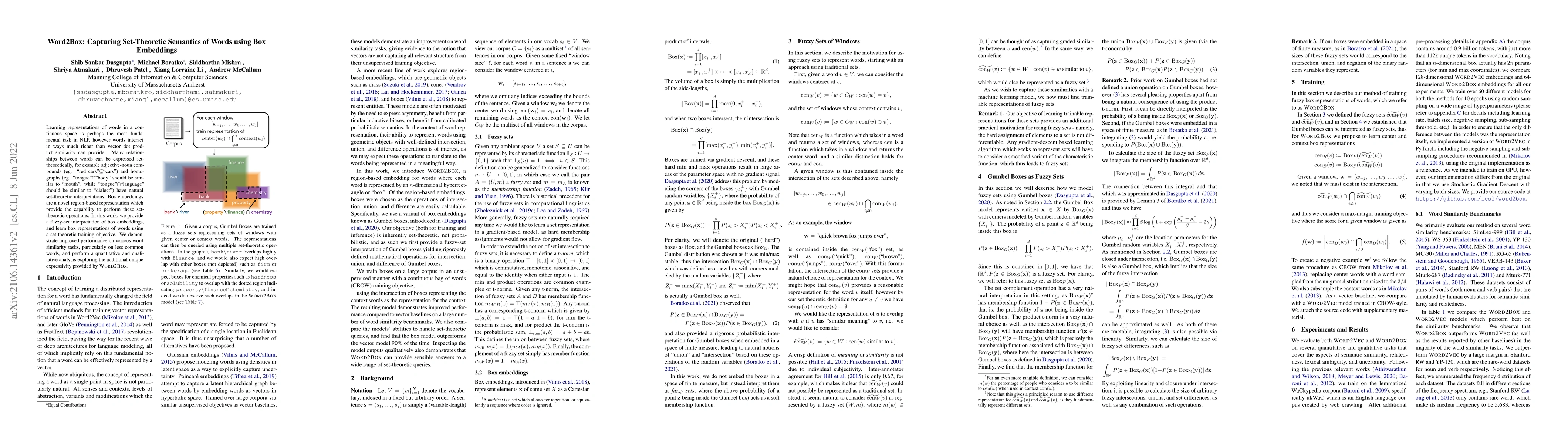 Thumbnail for Word2Box: Capturing Set-Theoretic Semantics of Words using Box
  Embeddings