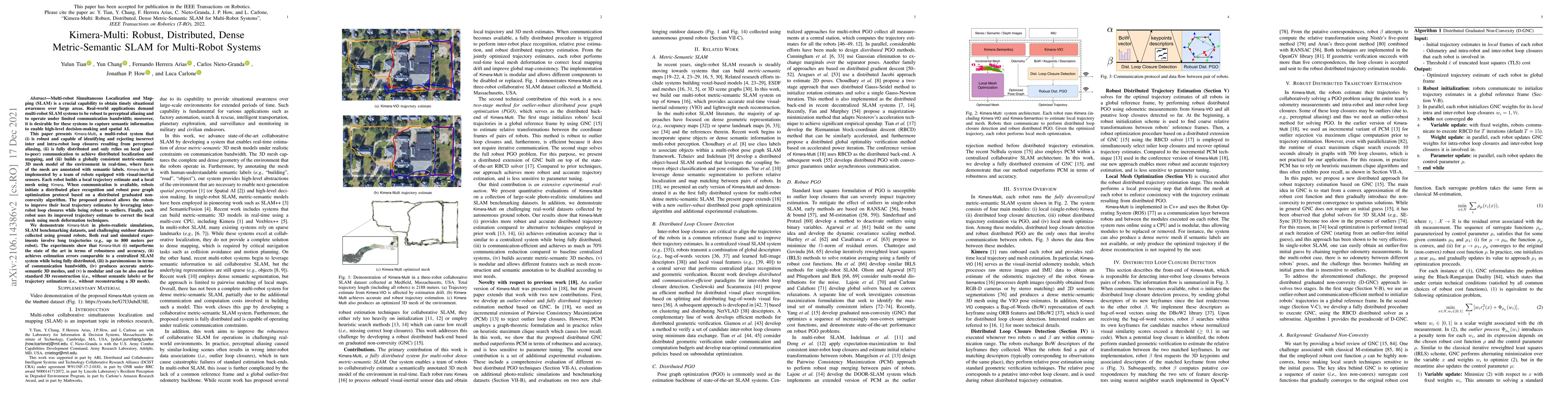 Thumbnail for Kimera-Multi: Robust, Distributed, Dense Metric-Semantic SLAM for
  Multi-Robot Systems