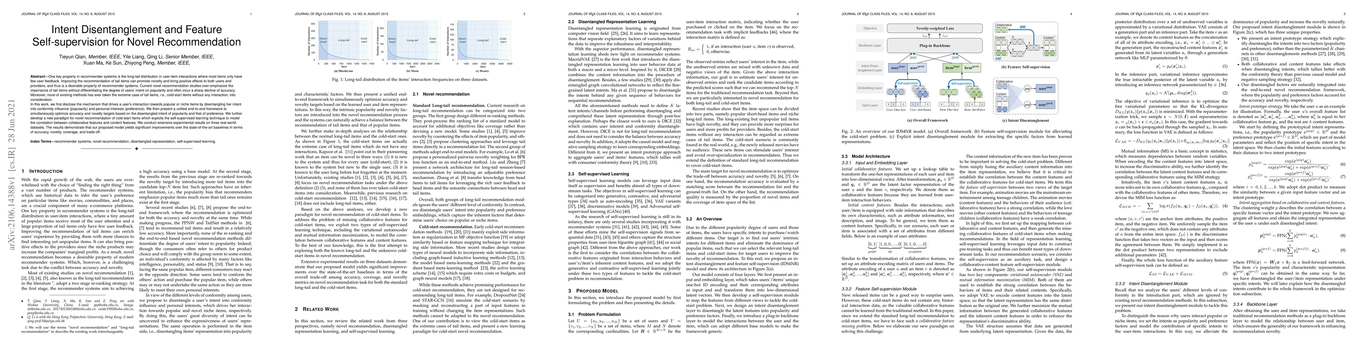 Thumbnail for Intent Disentanglement and Feature Self-supervision for Novel
  Recommendation