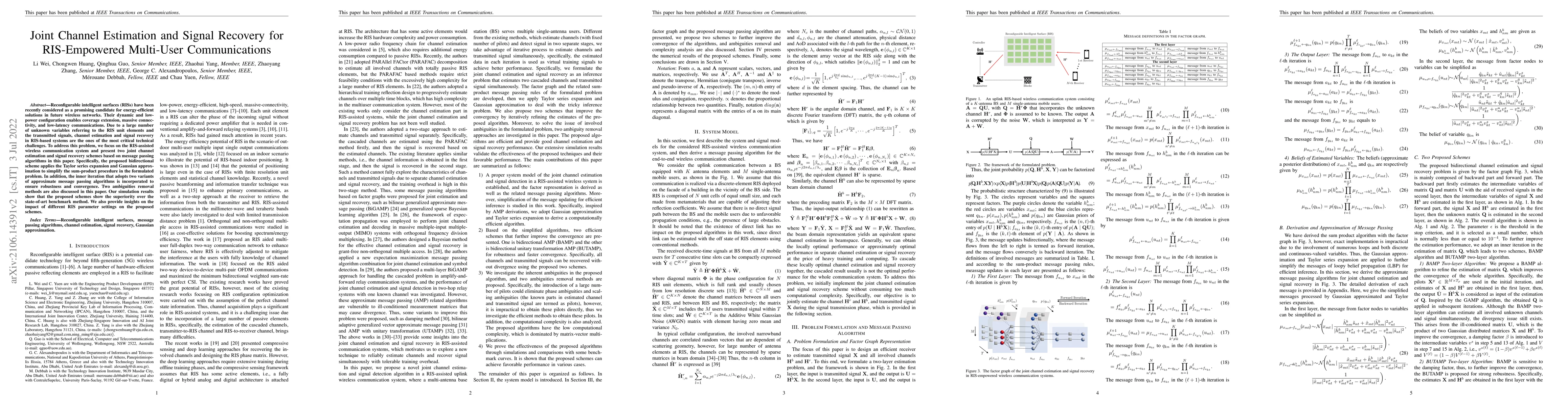 Thumbnail for Joint Channel Estimation and Signal Recovery for RIS-Empowered
  Multi-User Communications