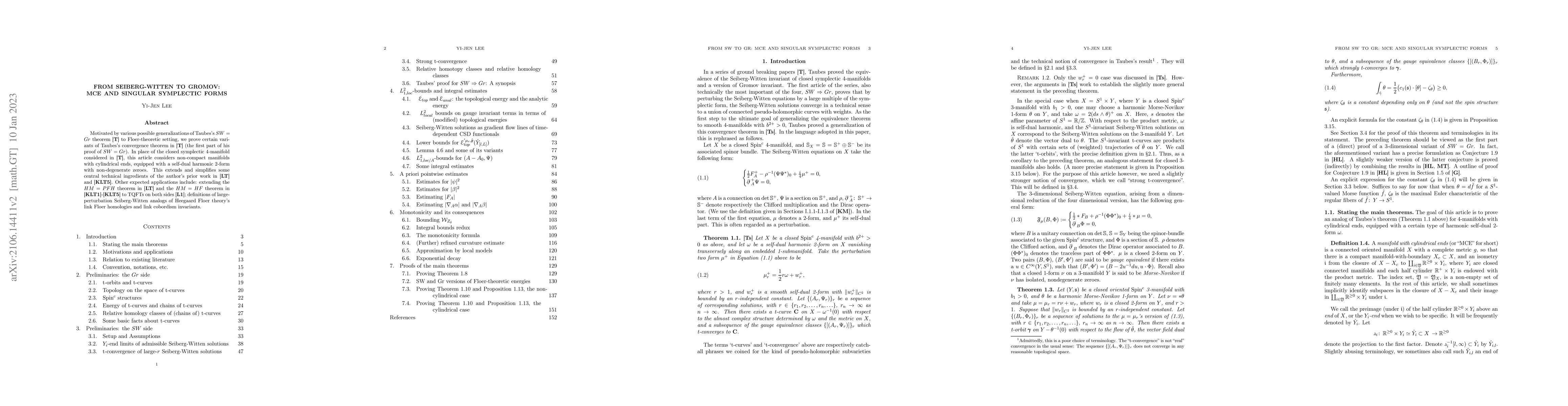 Thumbnail for From Seiberg-Witten to Gromov: MCE and Singular Symplectic Forms