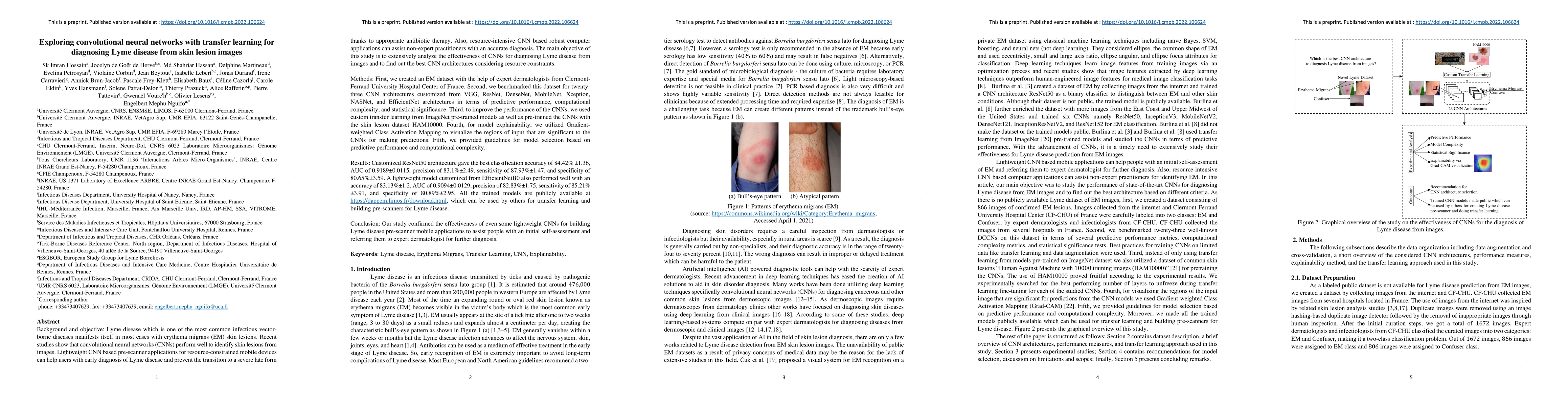 Thumbnail for Exploring convolutional neural networks with transfer learning for
  diagnosing Lyme disease from skin lesion images