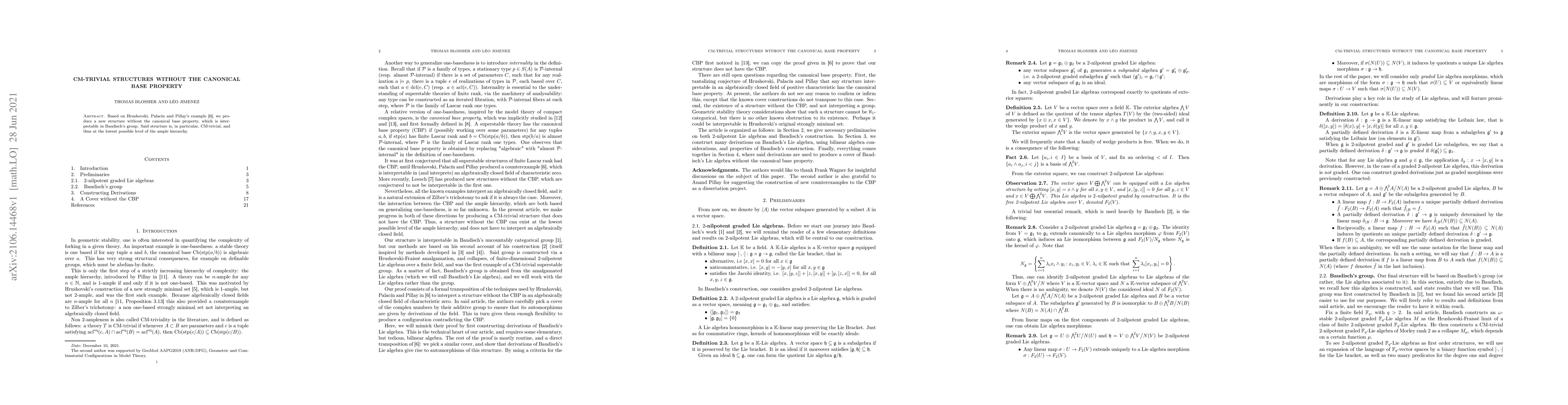 Thumbnail for CM-trivial structures without the canonical base property