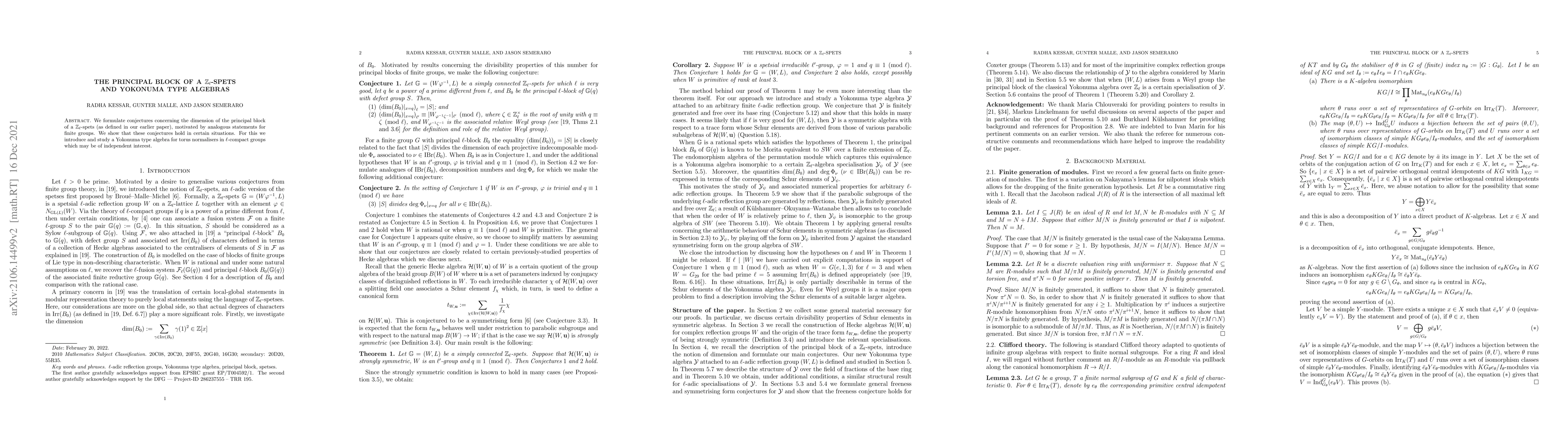 Thumbnail for The principal block of a $\mathbb{Z}_\ell$-spets and Yokonuma type
  algebras