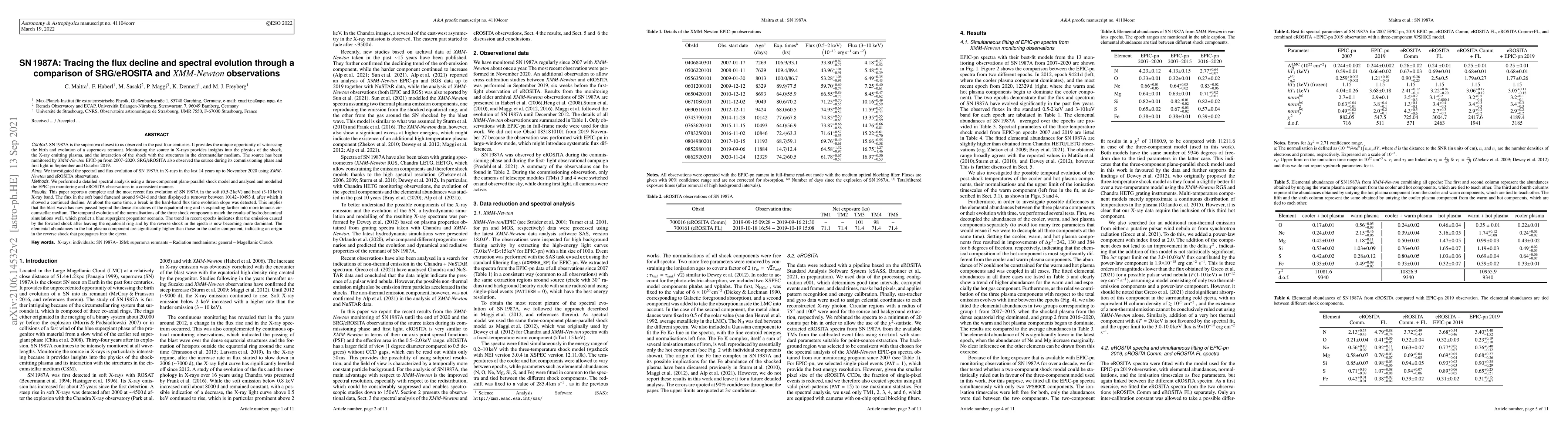 Thumbnail for SN 1987A : Tracing the flux decline and spectral evolution through a
  comparison of SRG/eROSITA and XMM-Newton observations
