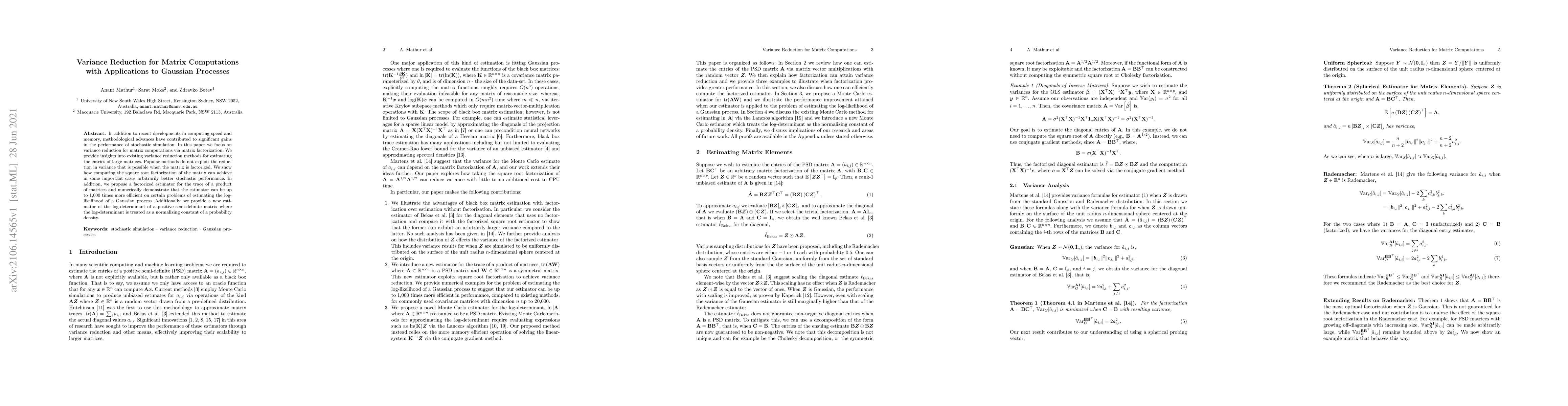 Thumbnail for Variance Reduction for Matrix Computations with Applications to Gaussian
  Processes