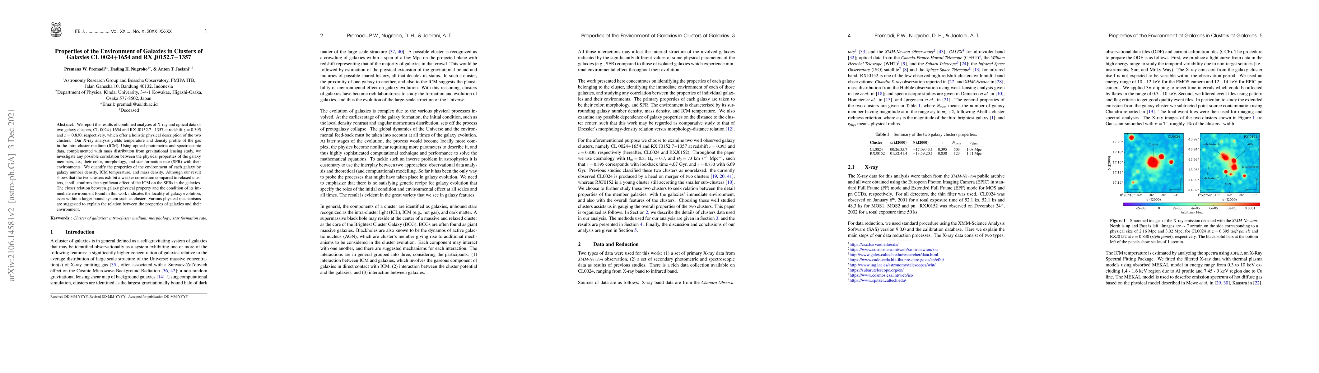 Thumbnail for Properties of the Environment of Galaxies in Clusters of Galaxies CL
  0024+1654 and RX J0152.7-1357