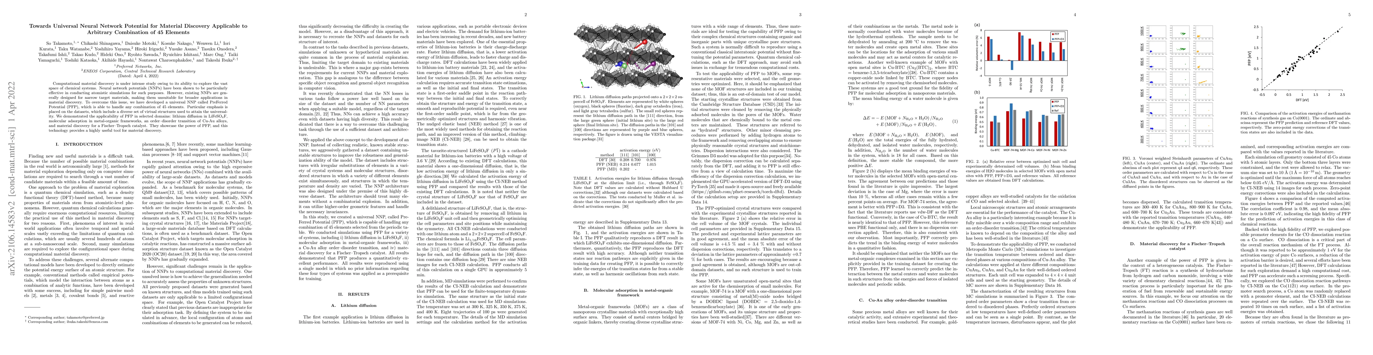 Thumbnail for Towards Universal Neural Network Potential for Material Discovery
  Applicable to Arbitrary Combination of 45 Elements