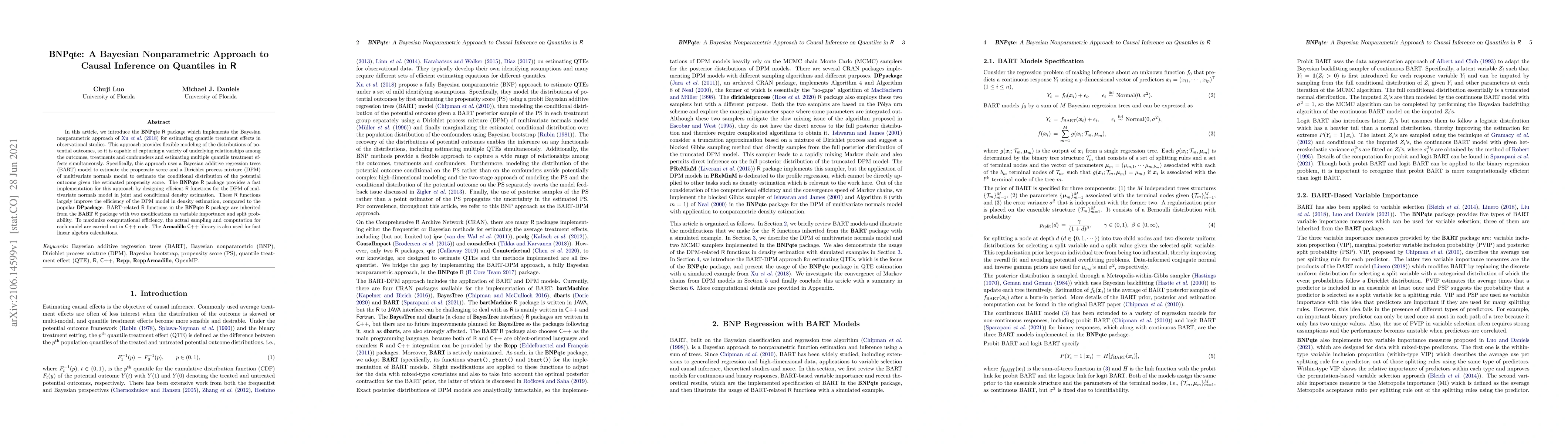 Thumbnail for BNPqte: A Bayesian Nonparametric Approach to Causal Inference on
  Quantiles in R