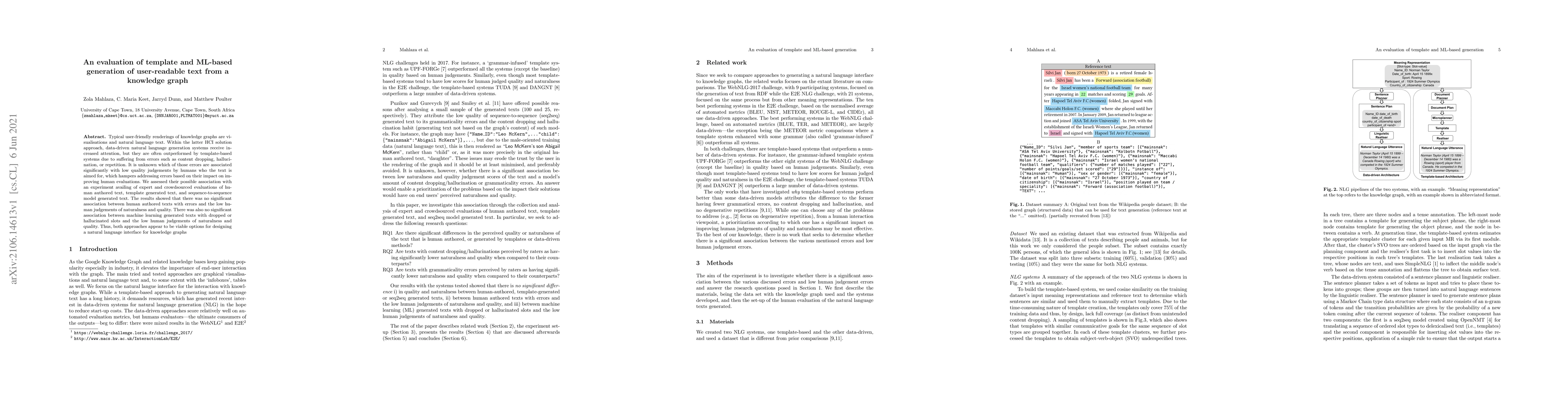 Thumbnail for An evaluation of template and ML-based generation of user-readable text
  from a knowledge graph
