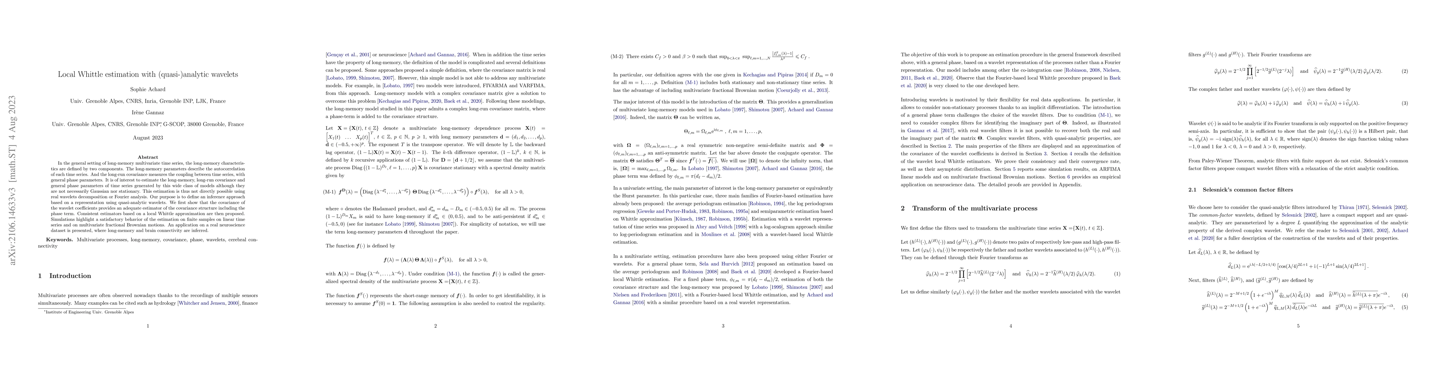 Thumbnail for Local Whittle estimation with (quasi-)analytic wavelets