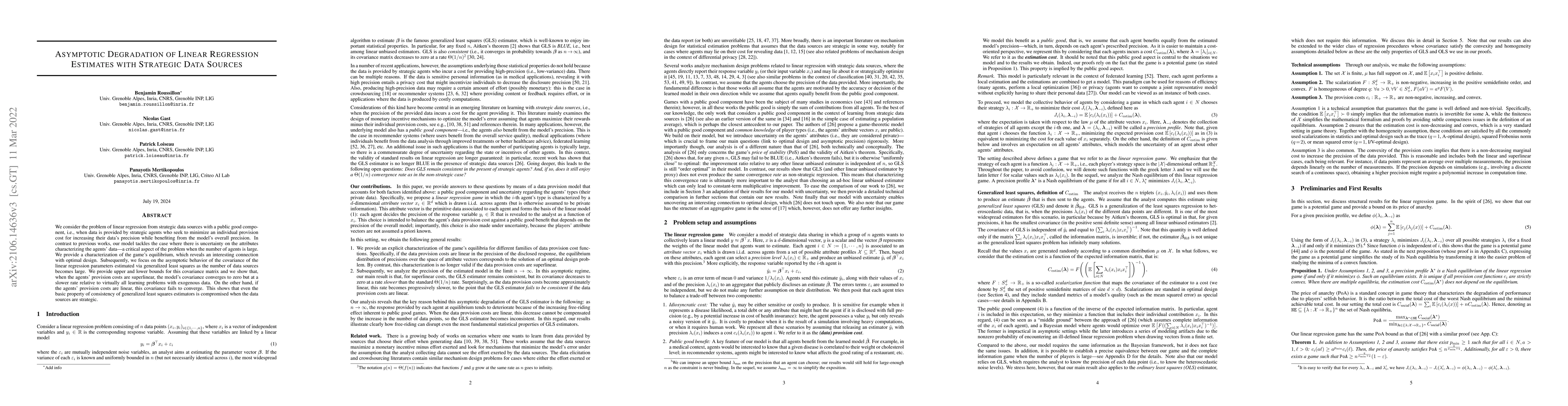 Thumbnail for Asymptotic Degradation of Linear Regression Estimates With Strategic
  Data Sources
