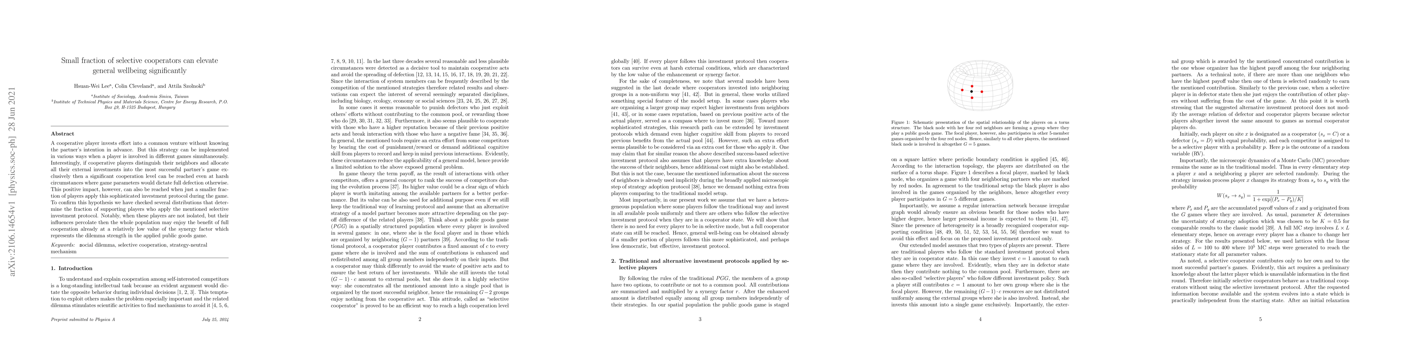 Thumbnail for Small Fraction of Selective Cooperators Can Elevate General Wellbeing
  Significantly
