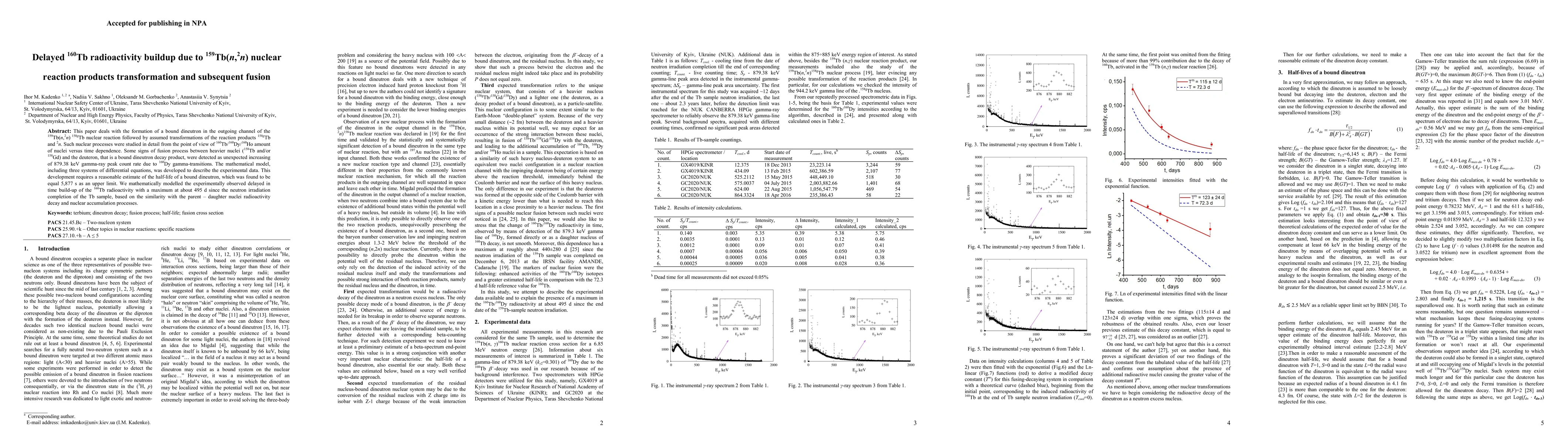 Thumbnail for Delayed $^{160}$Tb radioactivity buildup due to $^{159}$Tb(n,$^2$n)
  nuclear reaction products transformation and subsequent fusion