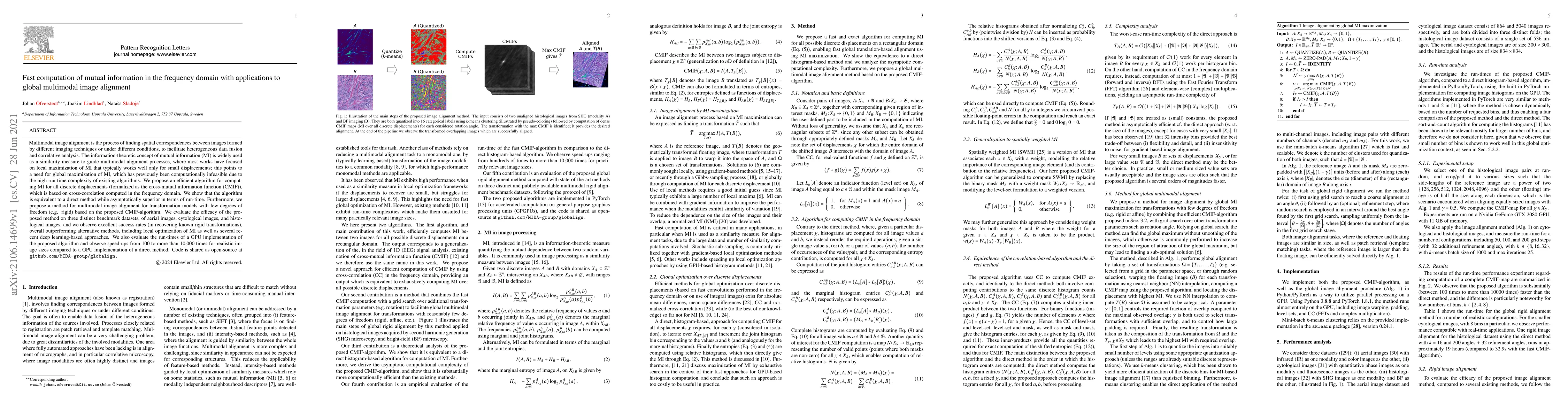 Thumbnail for Fast computation of mutual information in the frequency domain with
  applications to global multimodal image alignment
