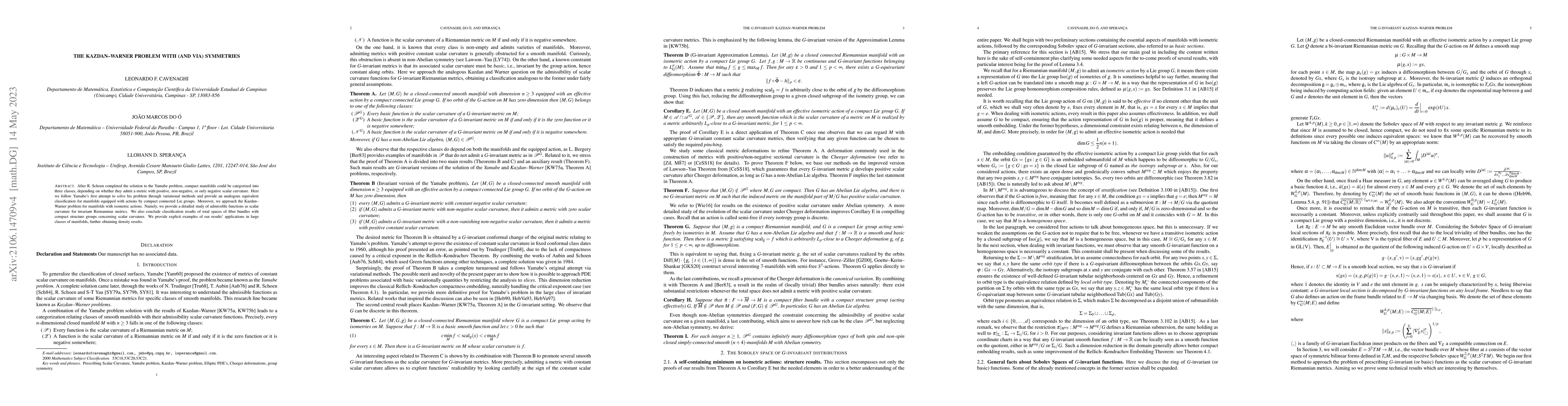 Thumbnail for The Kazdan--Warner problem with (and via) symmetries