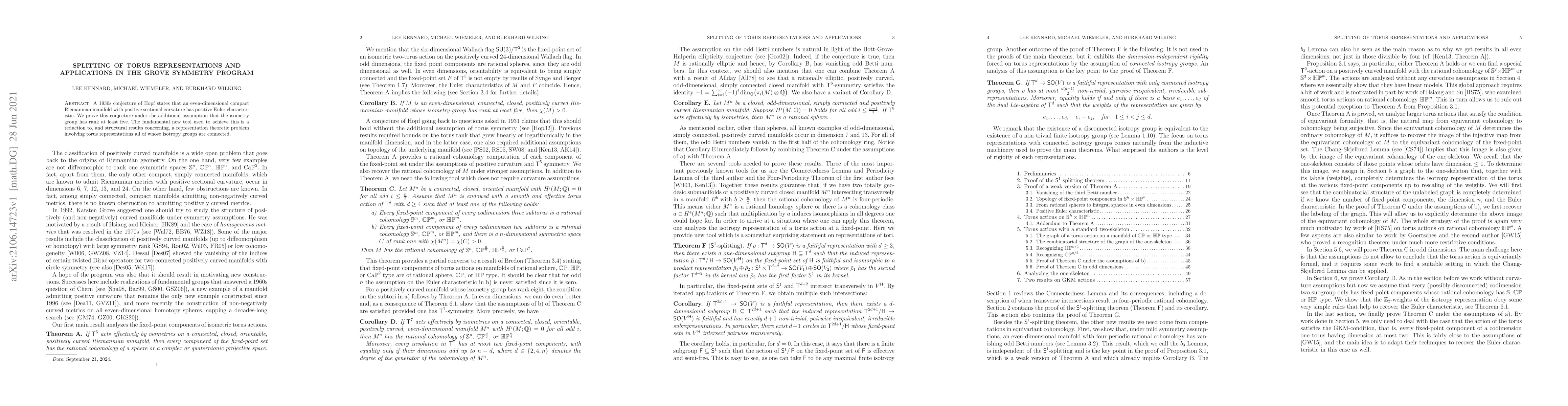 Thumbnail for Splitting of torus representations and applications in the Grove
  symmetry program