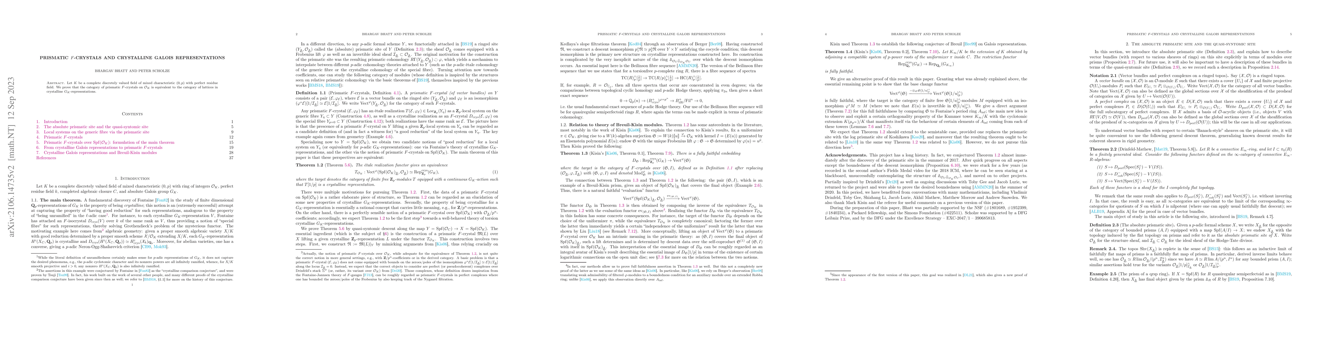 Thumbnail for Prismatic $F$-crystals and crystalline Galois representations