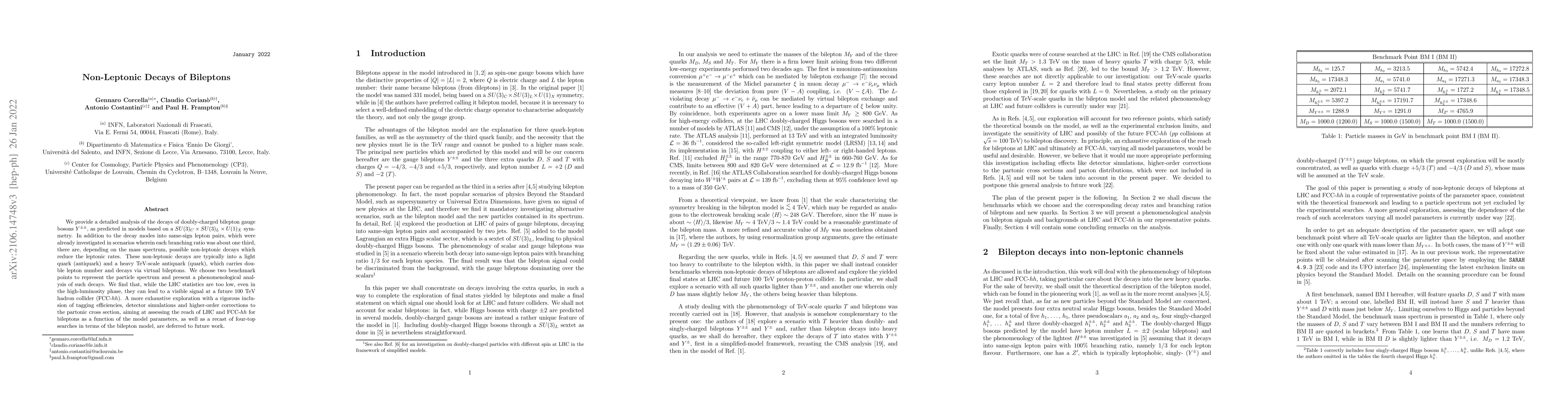 Thumbnail for Non-Leptonic Decays of Bileptons