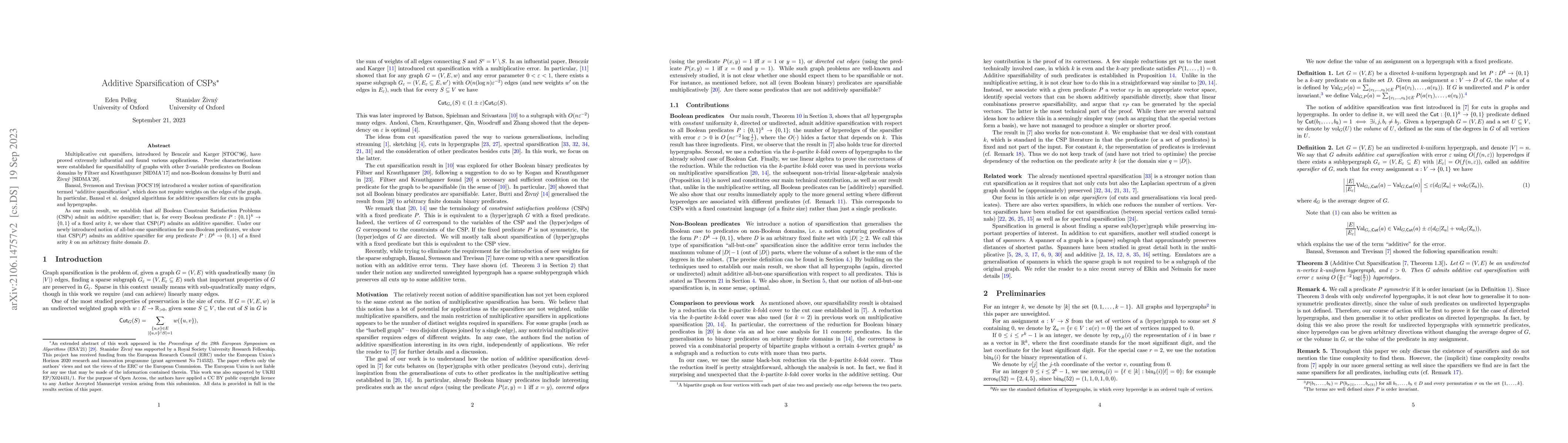 Thumbnail for Additive Sparsification of CSPs