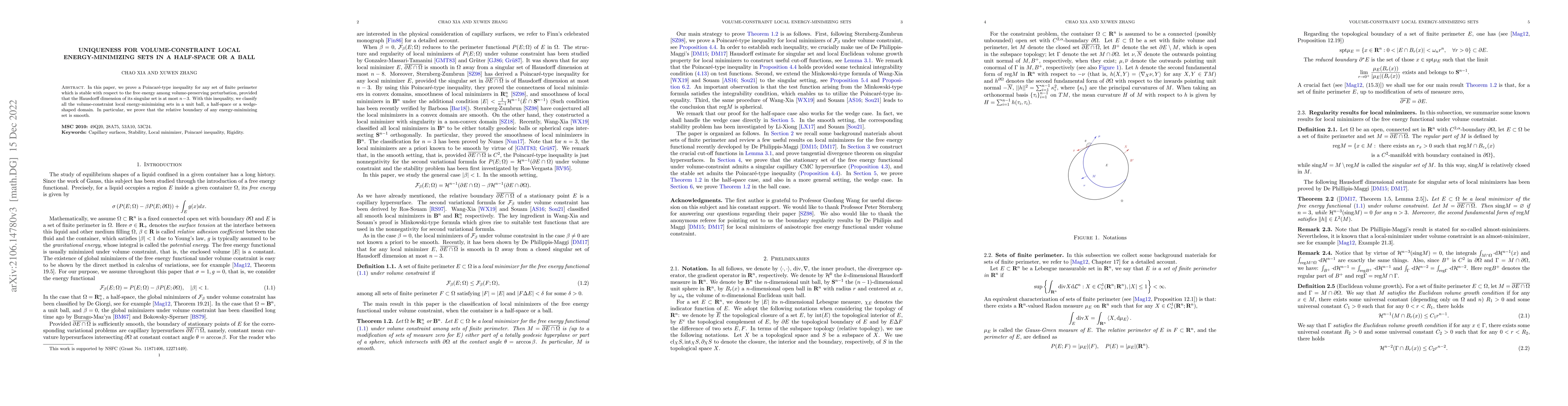 Thumbnail for Uniqueness for volume-constraint local energy-minimizing sets in a
  half-space or a ball