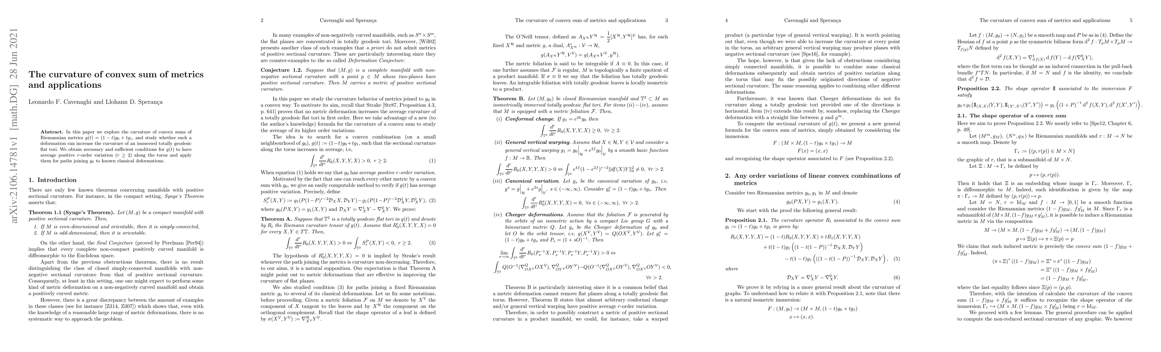 Thumbnail for The curvature of convex sum of metrics and applications