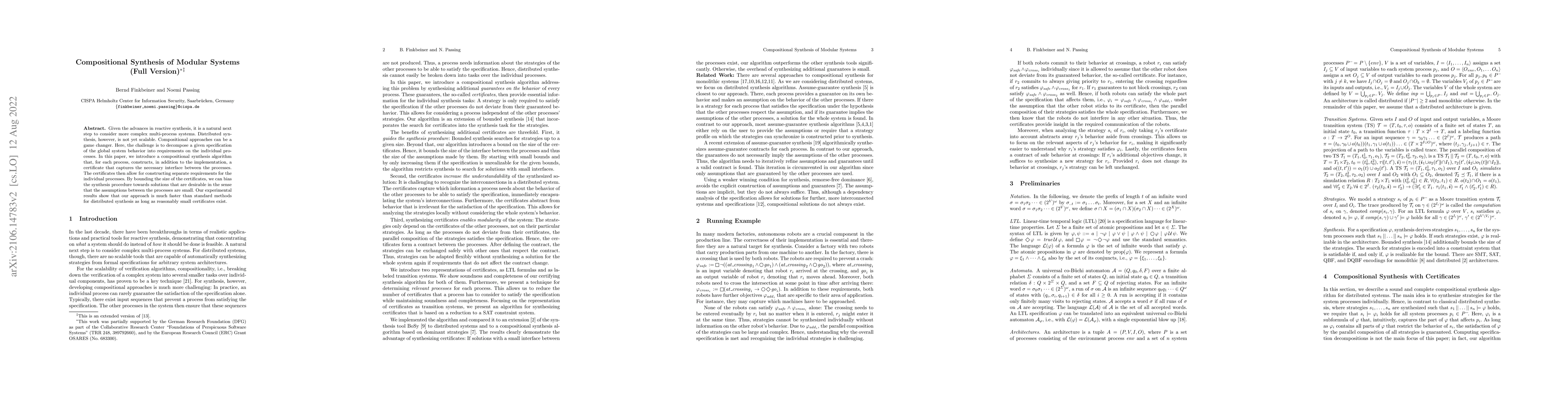 Thumbnail for Compositional Synthesis of Modular Systems (Full Version)