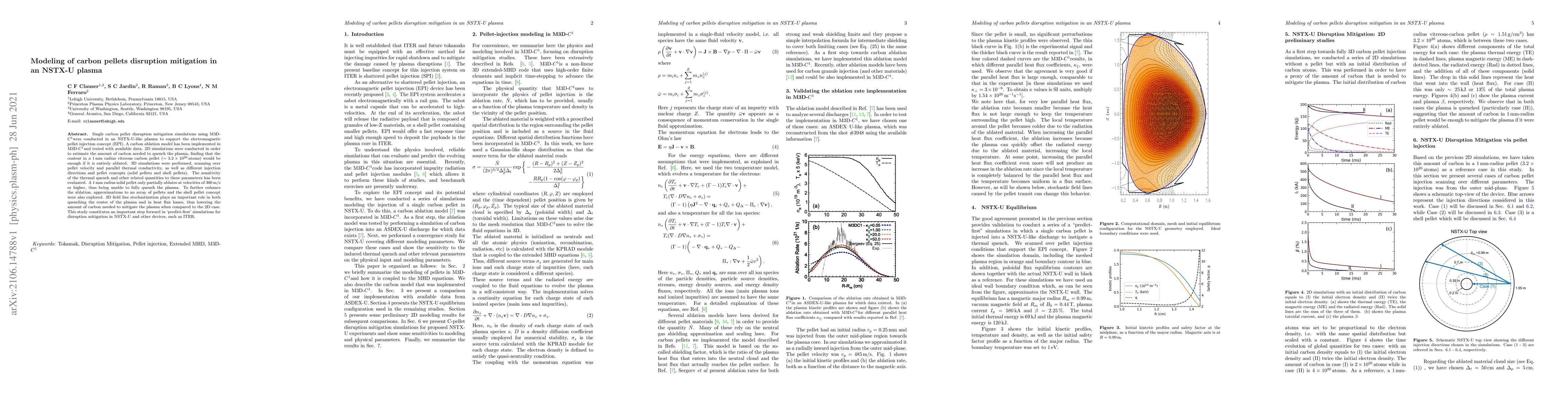 Thumbnail for Modeling of carbon pellets disruption mitigation in an NSTX-U plasma