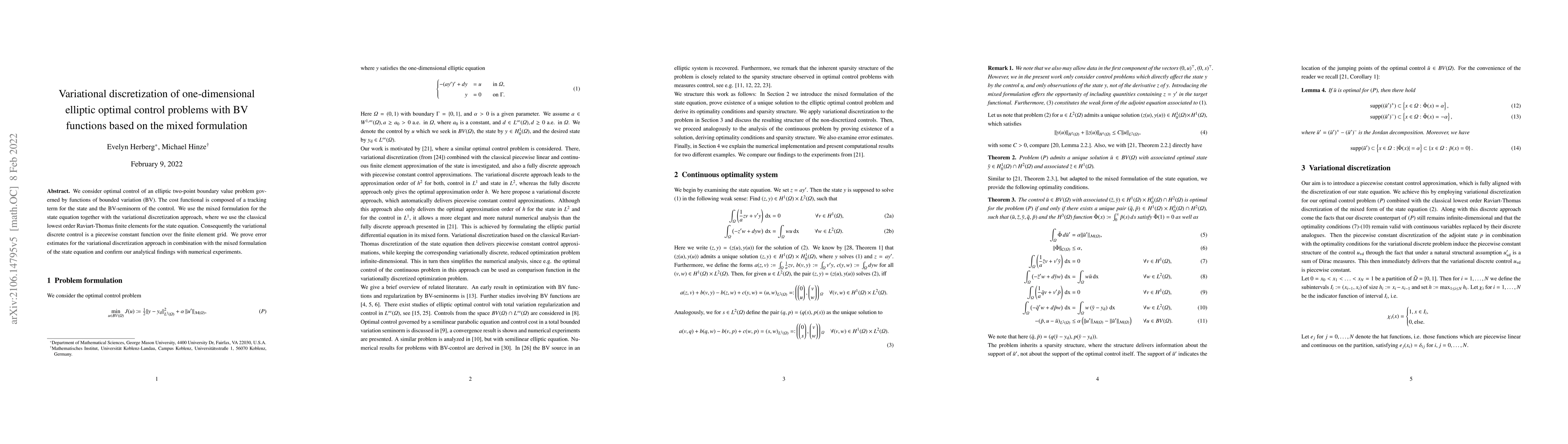 Thumbnail for Variational discretization of one-dimensional elliptic optimal control
  problems with BV functions based on the mixed formulation