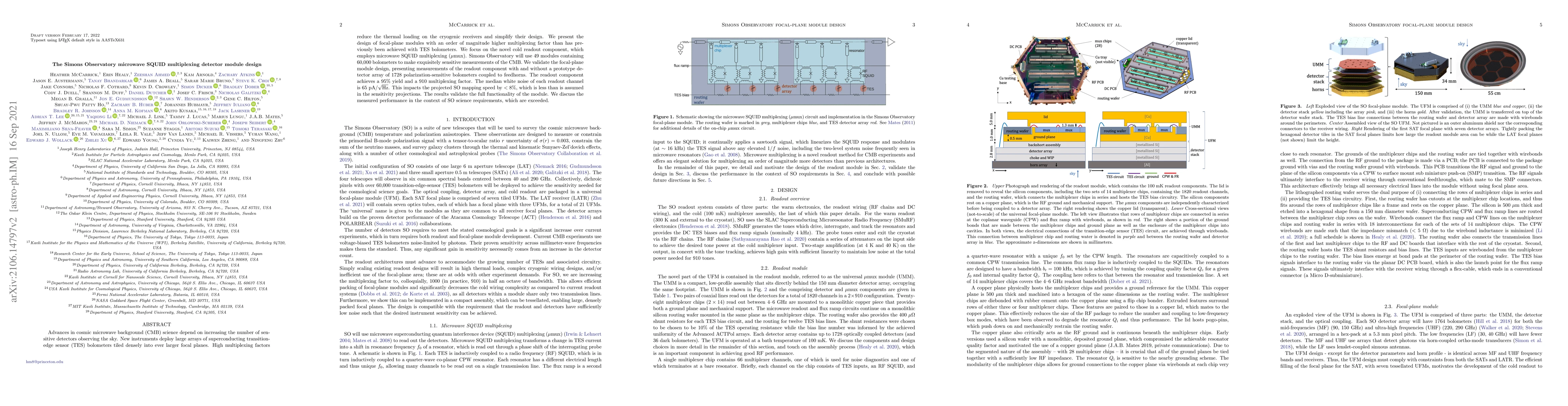 Thumbnail for The Simons Observatory microwave SQUID multiplexing detector module
  design