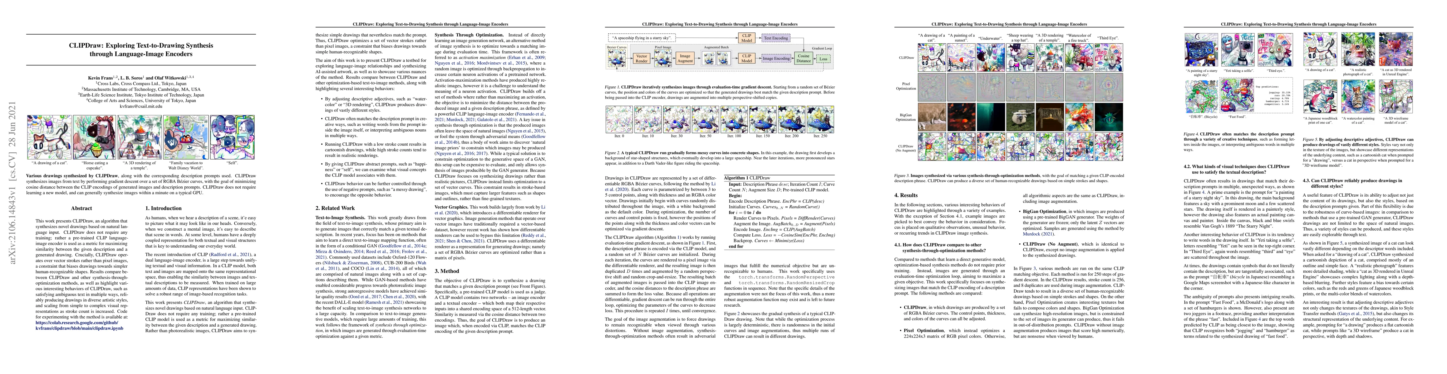 Thumbnail for CLIPDraw: Exploring Text-to-Drawing Synthesis through Language-Image
  Encoders