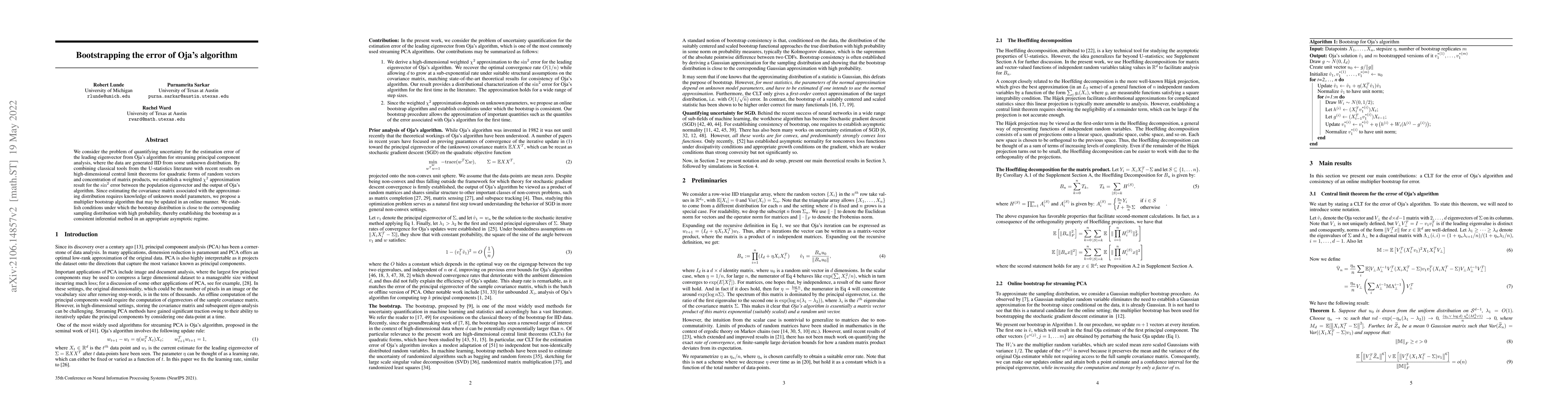 Thumbnail for Bootstrapping the error of Oja's algorithm