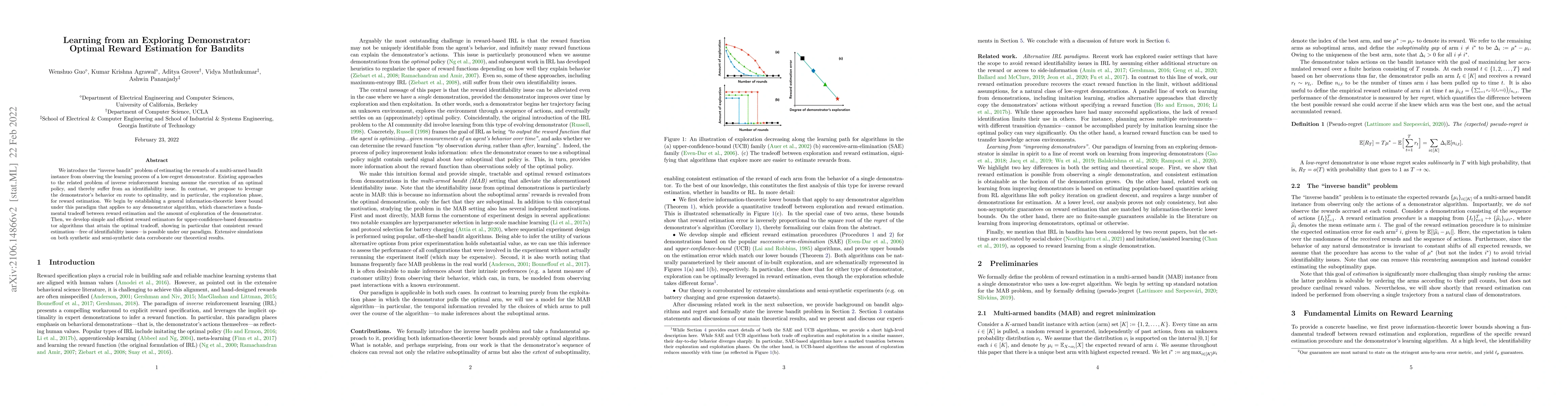Thumbnail for Learning from an Exploring Demonstrator: Optimal Reward Estimation for
  Bandits
