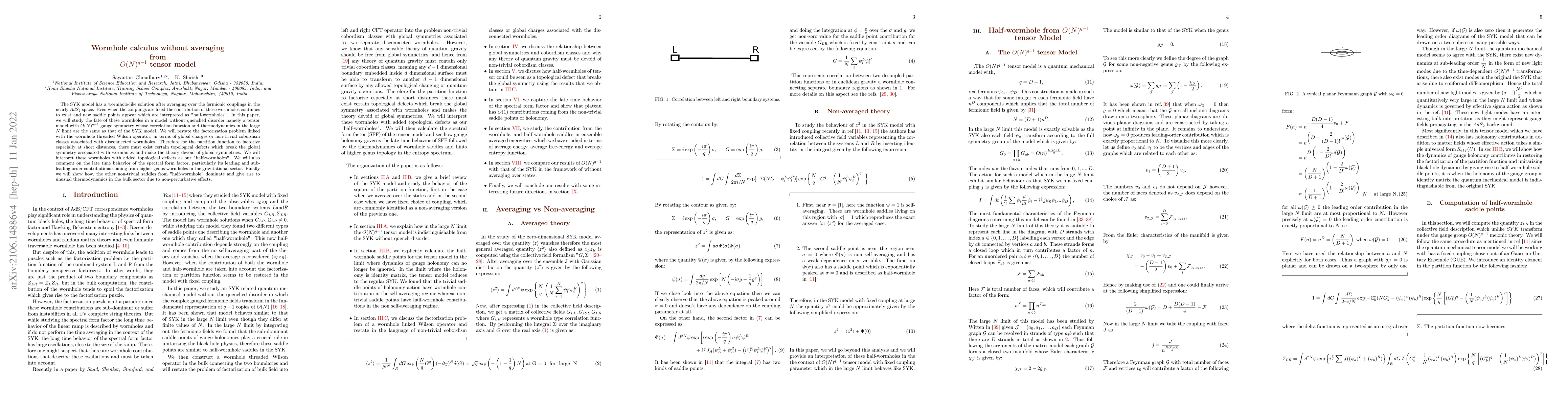 Thumbnail for Wormhole calculus without averaging from $O(N)^{q-1}$ tensor model