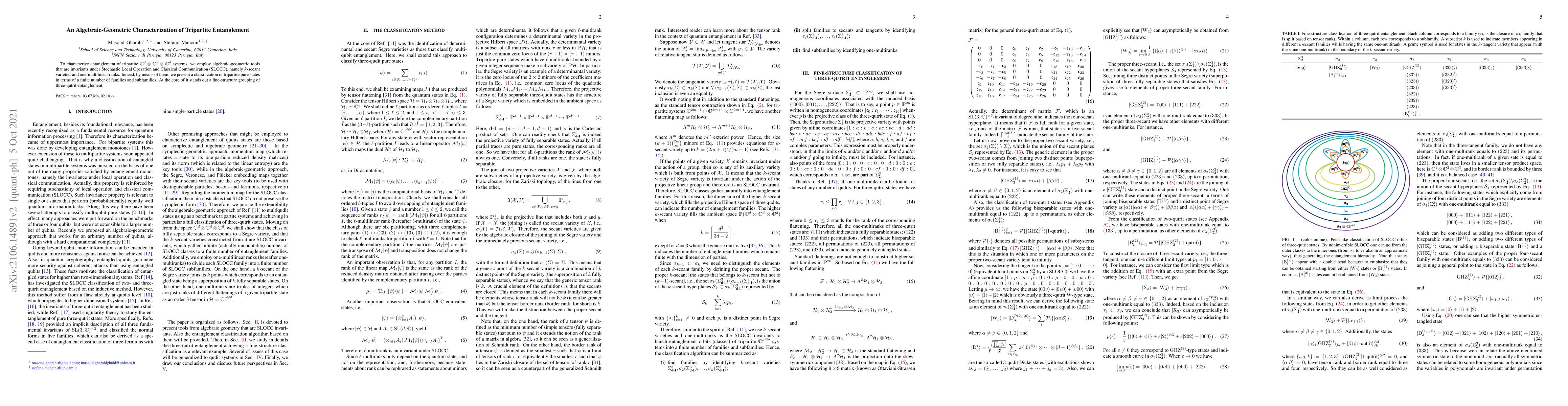 Thumbnail for An Algebraic-Geometric Characterization of Tripartite Entanglement