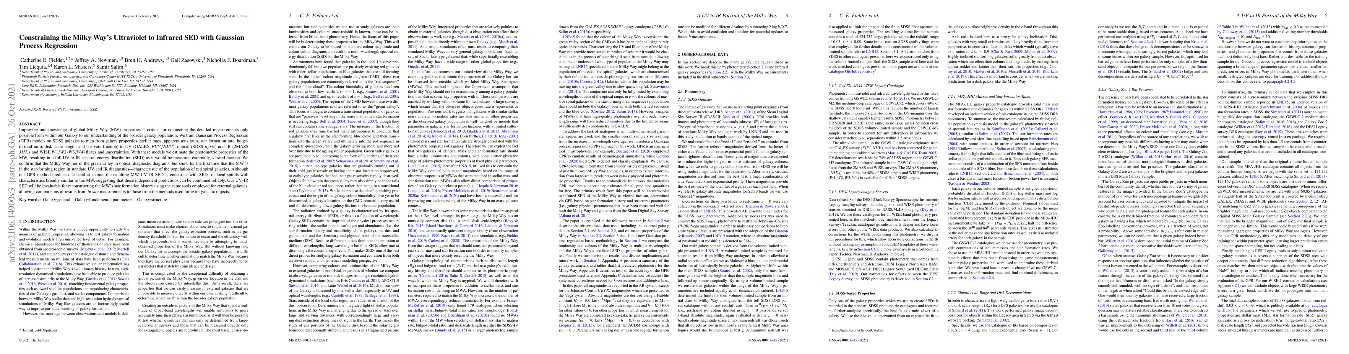 Thumbnail for Constraining the Milky Way's Ultraviolet to Infrared SED with Gaussian
  Process Regression