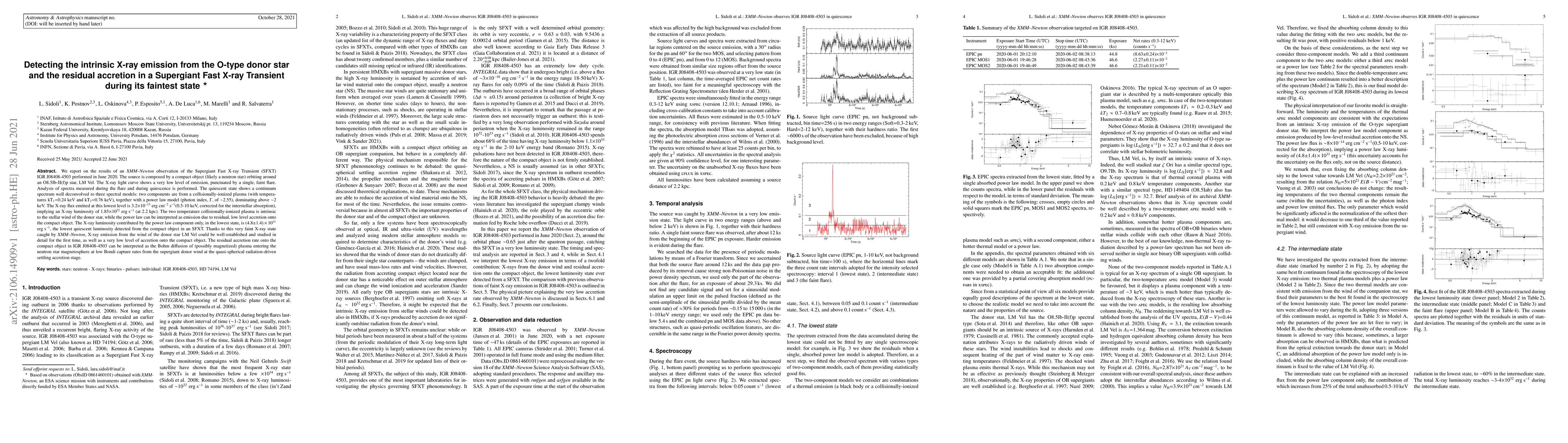 Thumbnail for Detecting the intrinsic X-ray emission from the O-type donor star and
  the residual accretion in a Supergiant Fast X-ray Transient during its
  faintest state