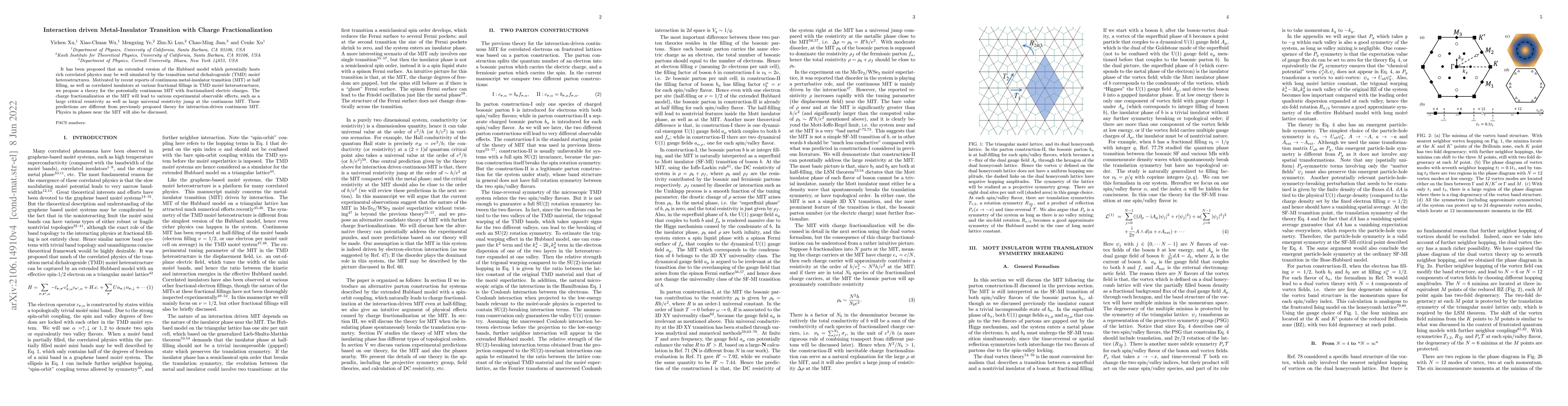 Thumbnail for Metal-Insulator Transition with Charge Fractionalization