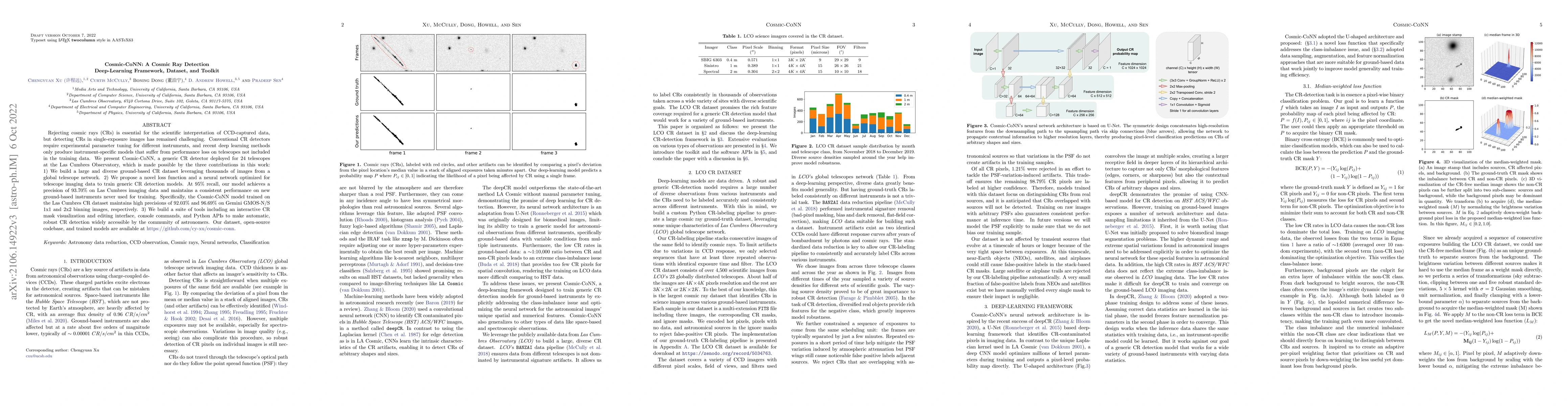 Thumbnail for Cosmic-CoNN: A Cosmic Ray Detection Deep-Learning Framework, Dataset,
  and Toolkit
