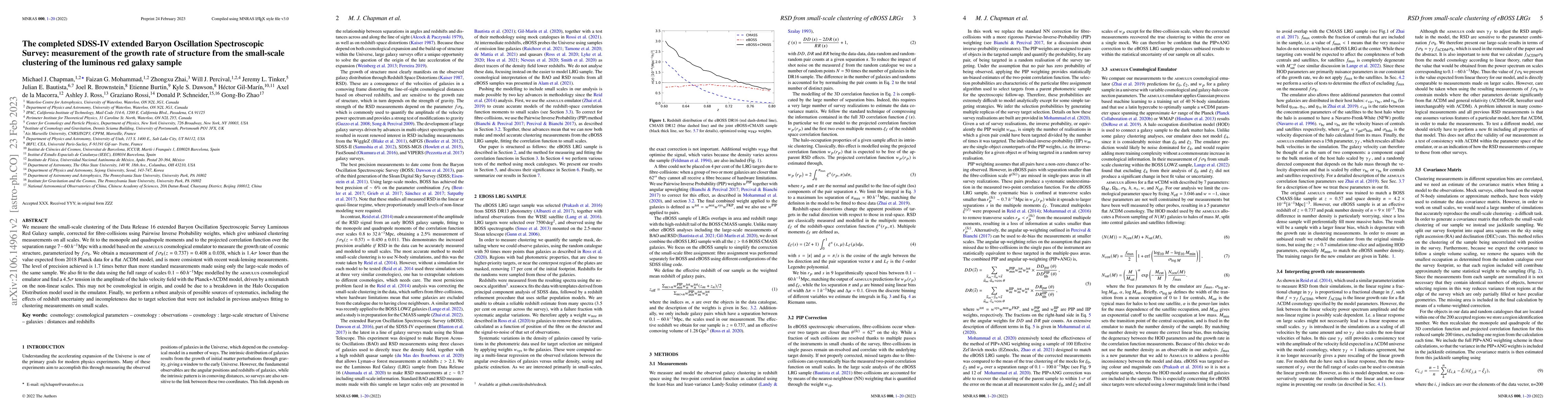 Thumbnail for The completed SDSS-IV extended Baryon Oscillation Spectroscopic Survey:
  measurement of the growth rate of structure from the small-scale clustering
  of the luminous red galaxy sample