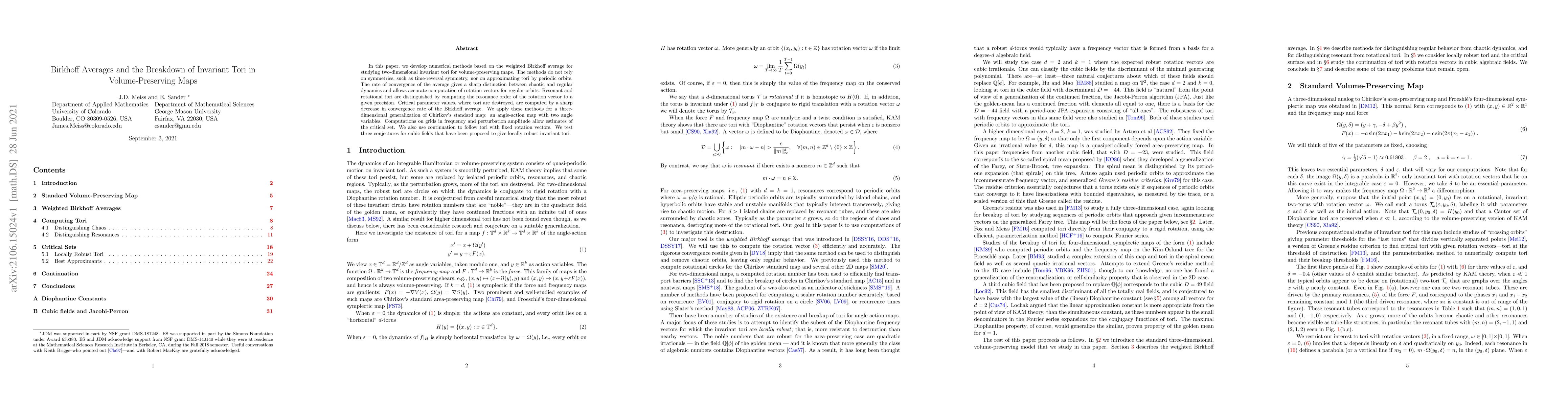 Thumbnail for Birkhoff Averages and the Breakdown of Invariant Tori in
  Volume-Preserving Maps